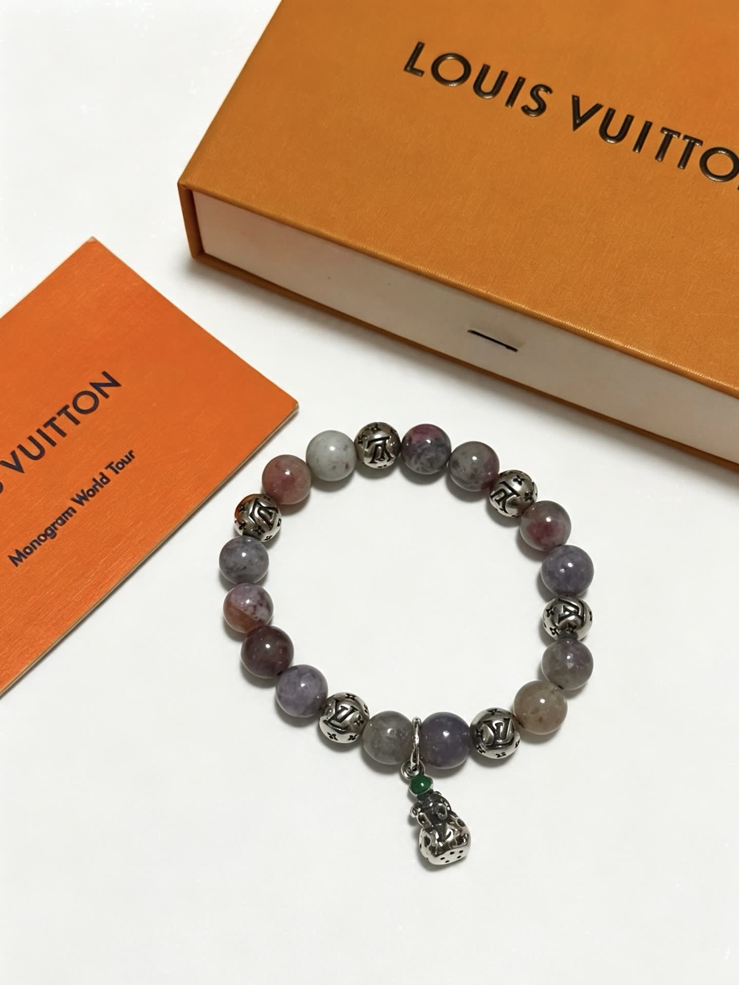 Louis Vuitton Beaded Bracelet with Silver Beads and Charm